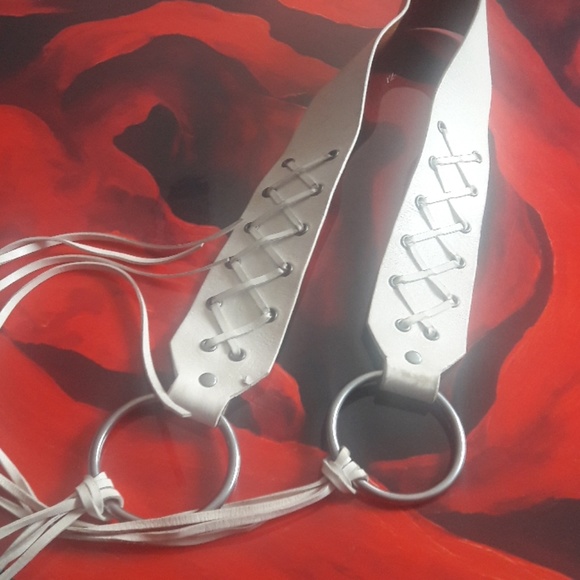 😉SOLD😉 Bohemien style  tie belt White Leather  M - Picture 5 of 8